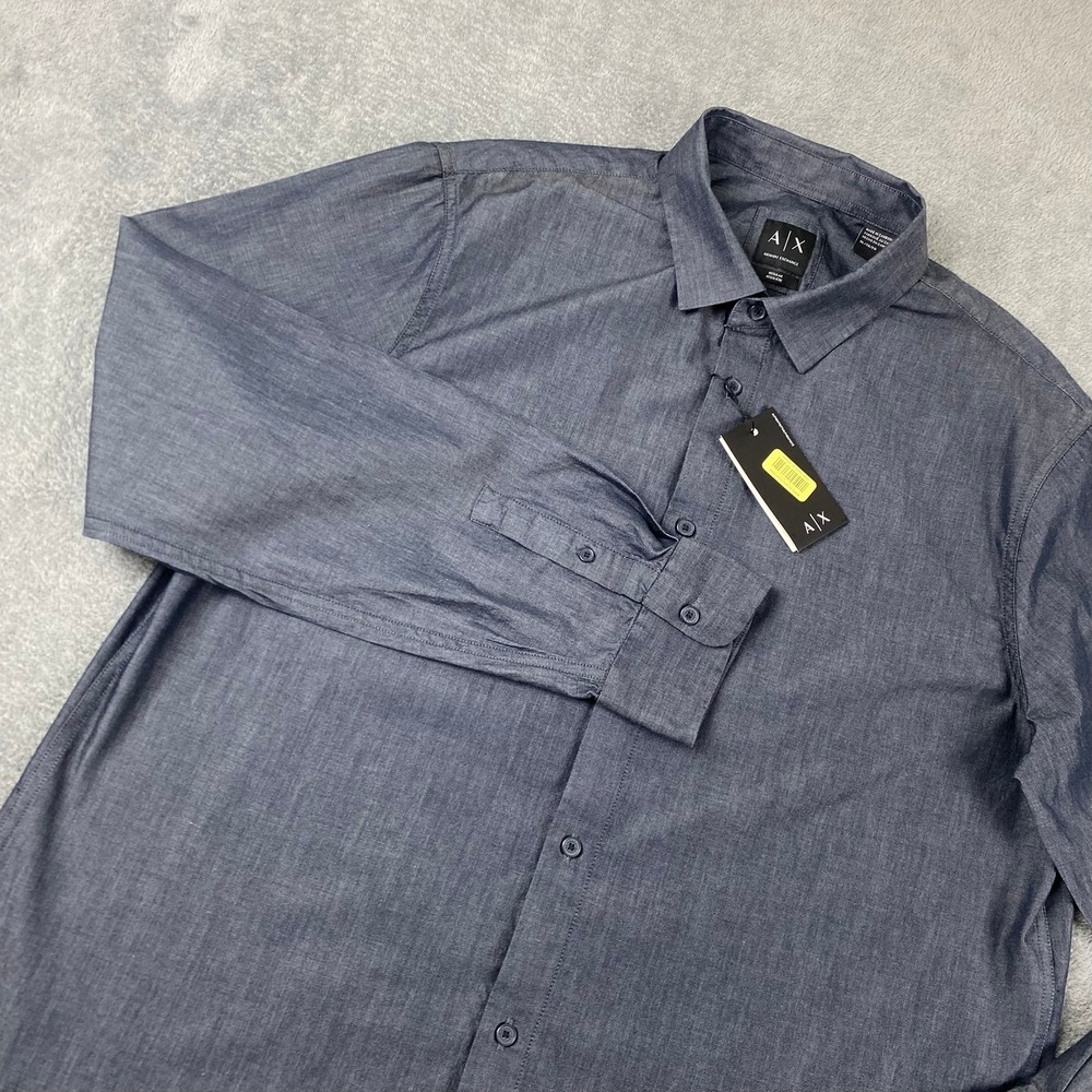 Armani Exchange Men XL Button Down Shirt Grey Utility Sleeve Pocket